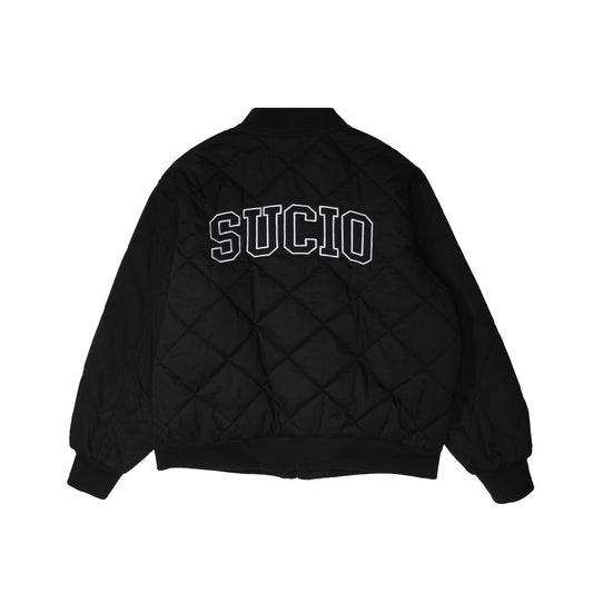 Varsity Logo Quilted Bomber Jacket-Black